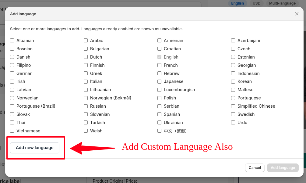 Add Language Modal
