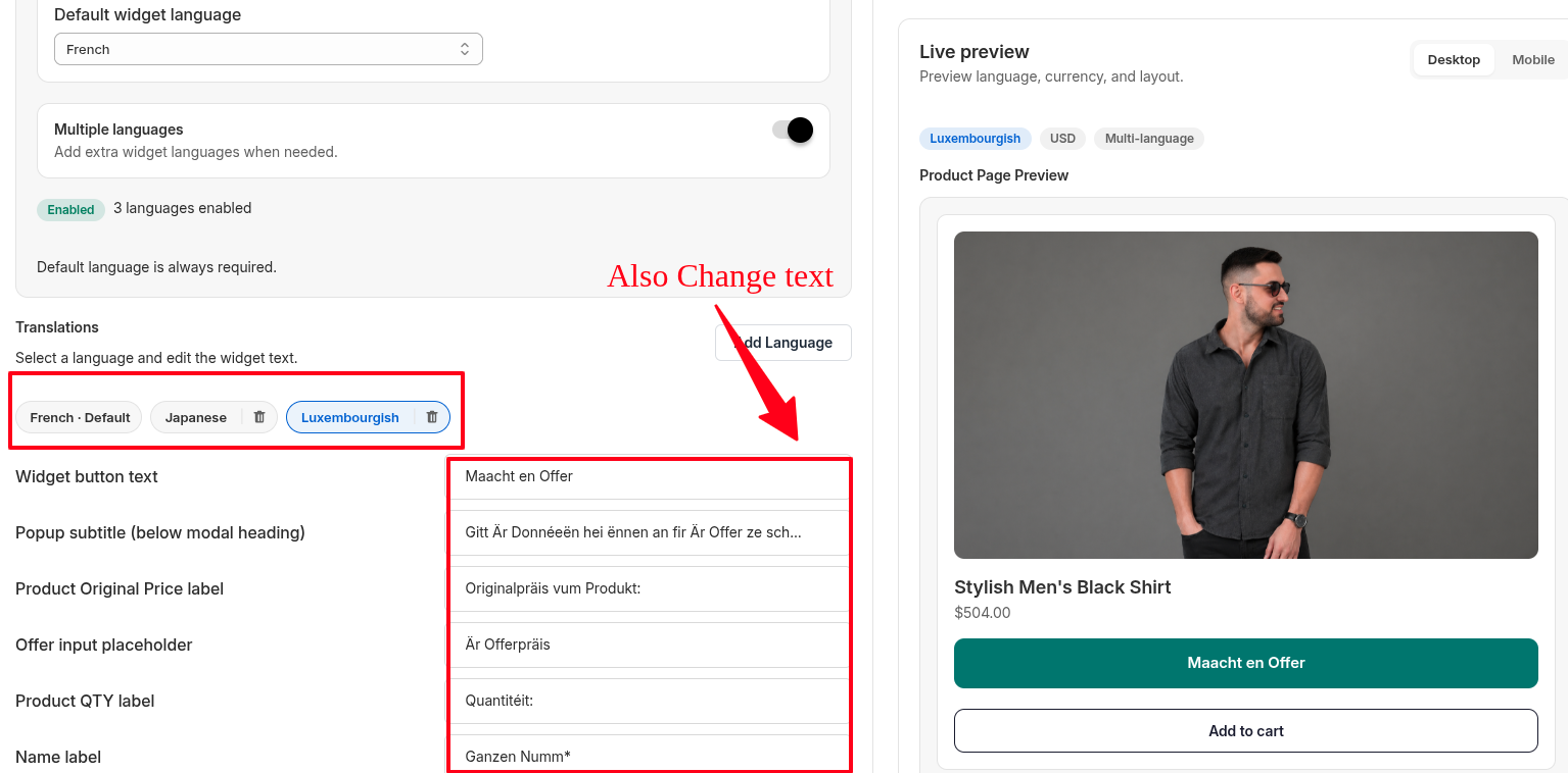 Change Language Translation