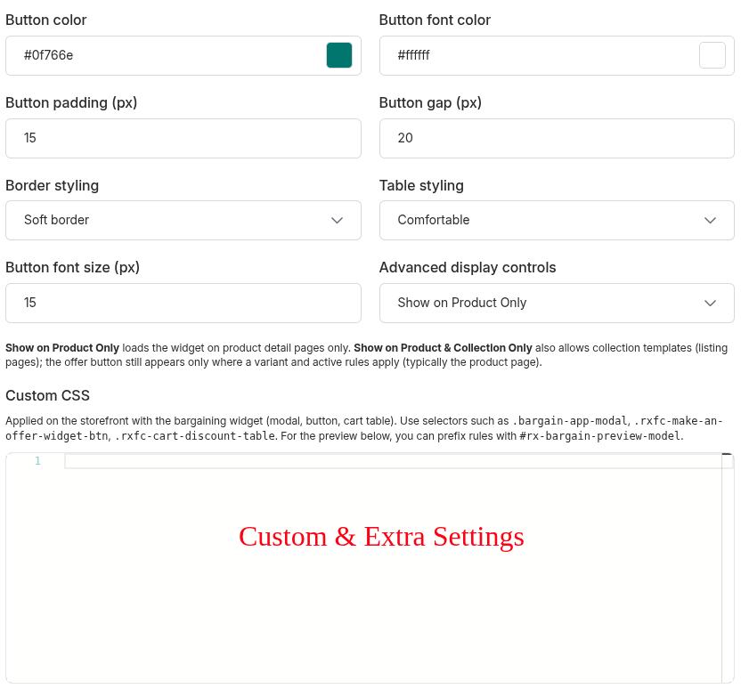 Custom Extra Settings